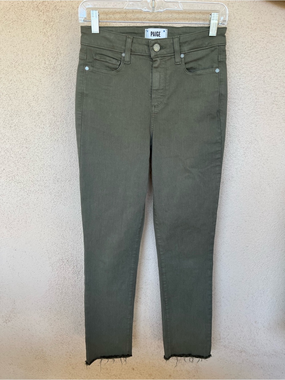 PAIGE Hoxton Slim Sierra Green Raw Hem High Rise Jeans - Size 26